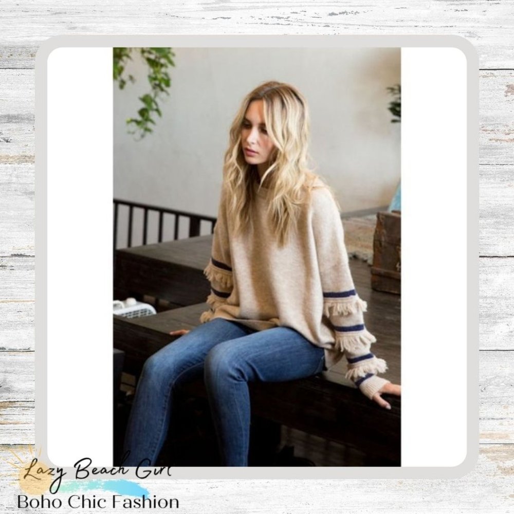 ** SALE 2/$20 ** STRIPE TASSEL DETAIL SWEATER
